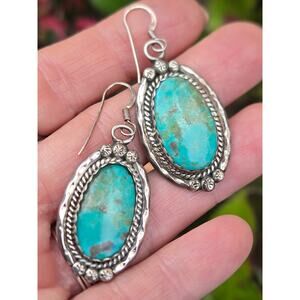 Vintage Navajo AL Augustine Largo Sterling Silver Kingman Turquoise Earrings